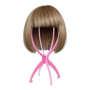 Pink Portable Wig Stand for Hair Pieces, Toupees and Wigs New
